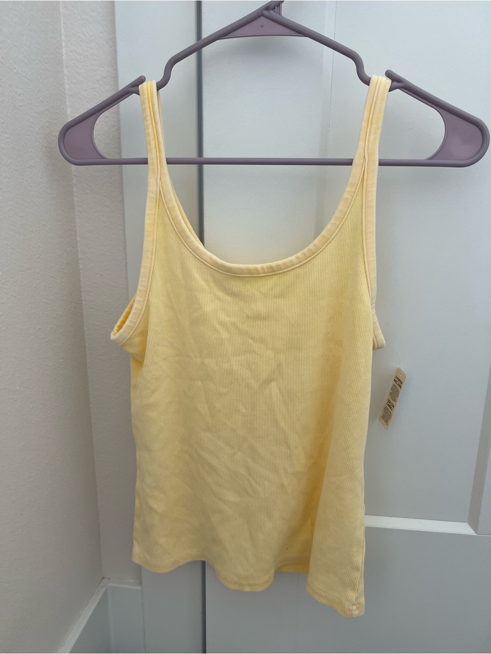 aerie Pale Yellow Ribbed Scoop Neck Tank